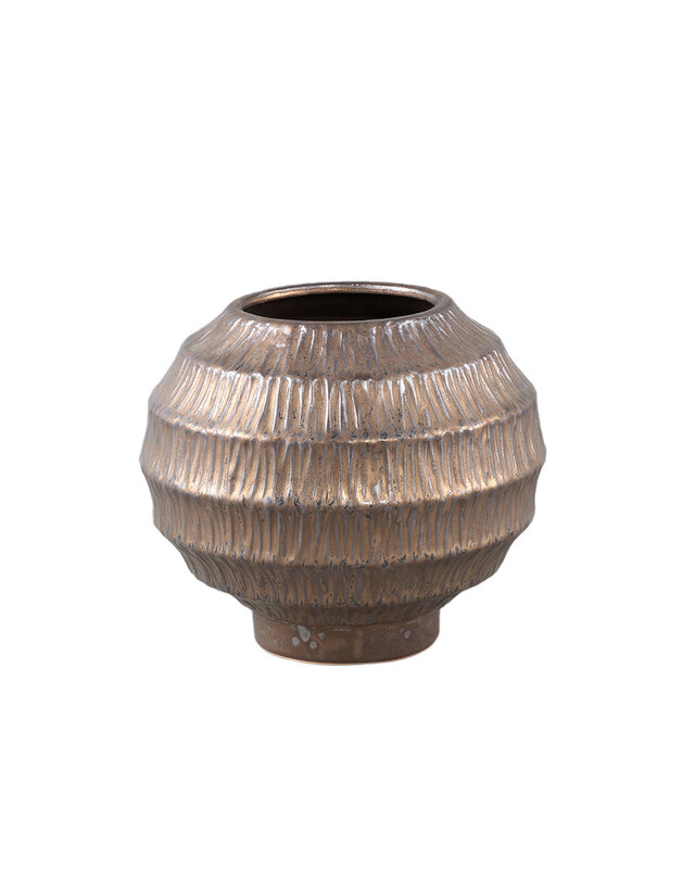 PTMD Cherith Bronzen ronde keramische pot geribbeld S
