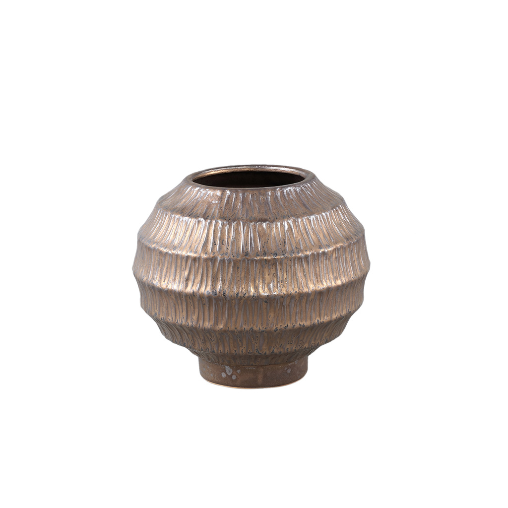 PTMD Cherith Bronzen ronde keramische pot geribbeld S