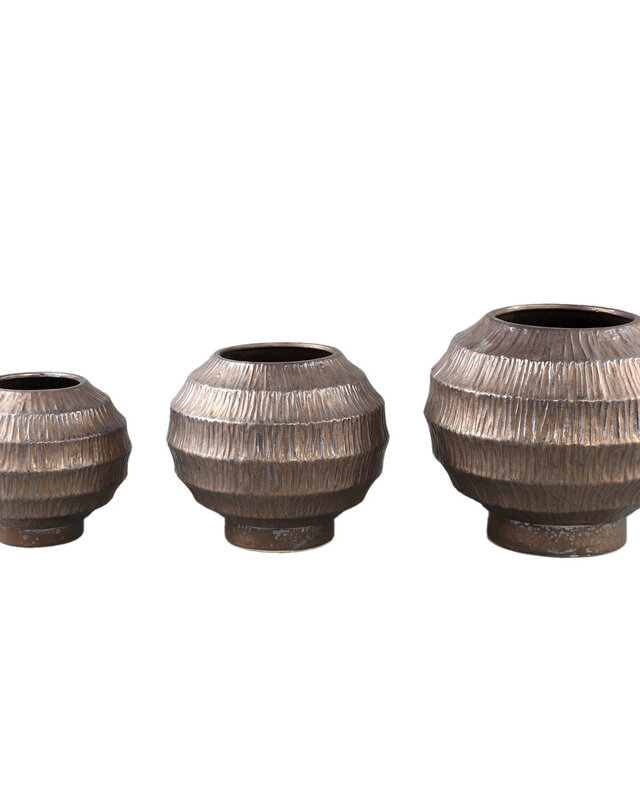 PTMD Cherith Bronzen ronde keramische pot geribbeld S