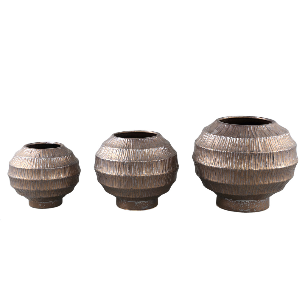 PTMD Cherith Bronzen ronde keramische pot geribbeld S
