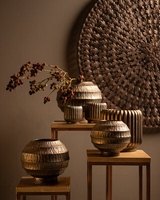PTMD Cherith Bronzen ronde keramische pot geribbeld S