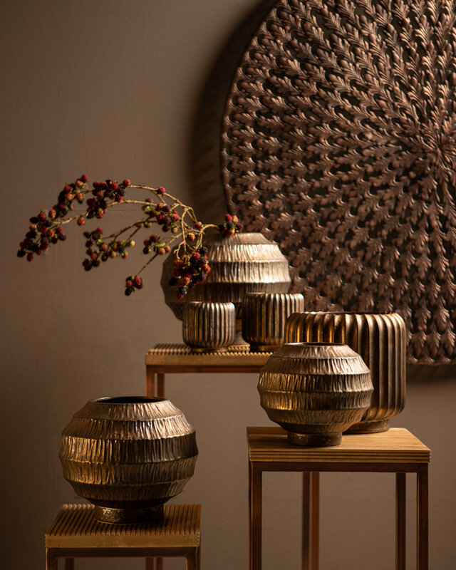 PTMD Cherith Bronzen ronde keramische pot geribbeld S