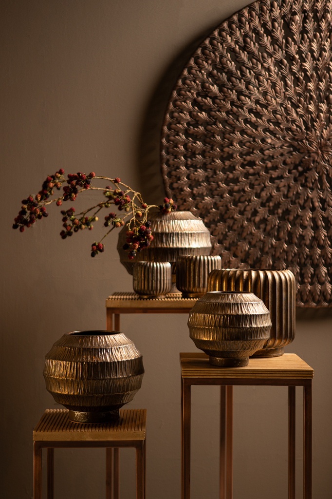 PTMD Cherith Bronzen ronde keramische pot geribbeld S