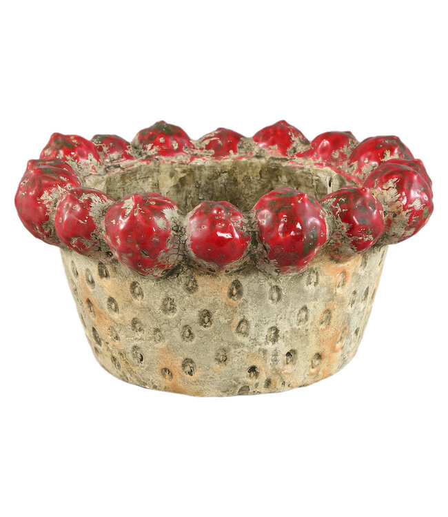PTMD Fruitige rode ronde aardewerken kom met aardbeienrand.