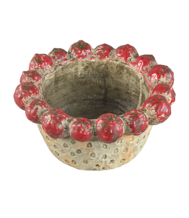 PTMD Fruitige rode ronde aardewerken kom met aardbeienrand.