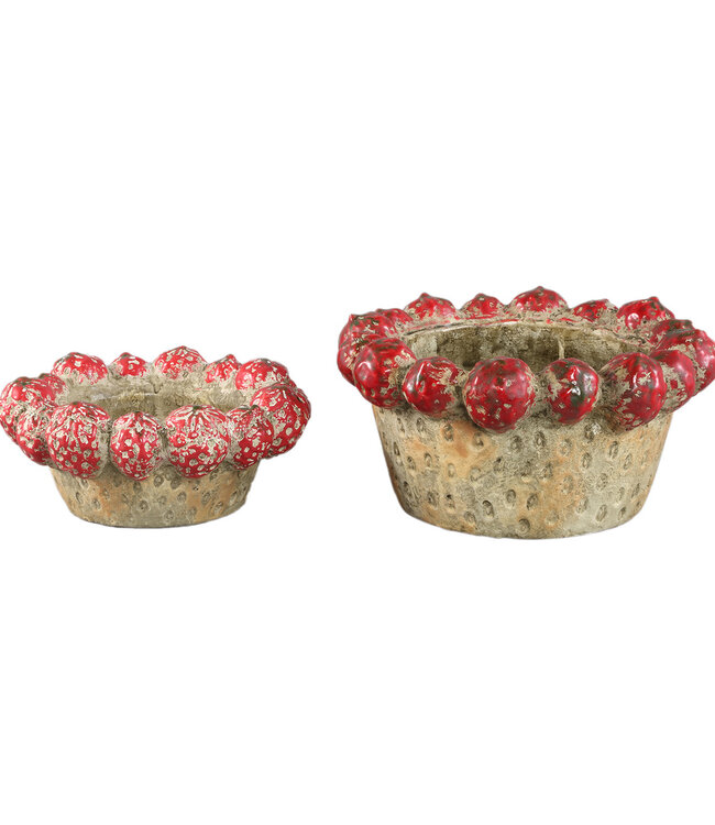 PTMD Fruitige rode ronde aardewerken kom met aardbeienrand.