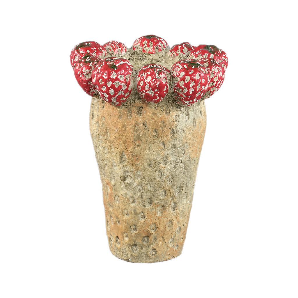PTMD Fruitige Rode ronde terrapot aardbeien hoog M