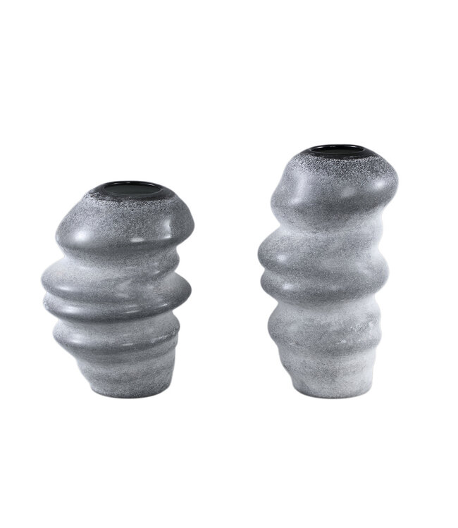 PTMD Orietta Grijze matte glazen vaas golvend rond S