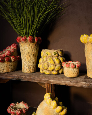 PTMD Fruitige Rode ronde terrapot aardbeien hoog M