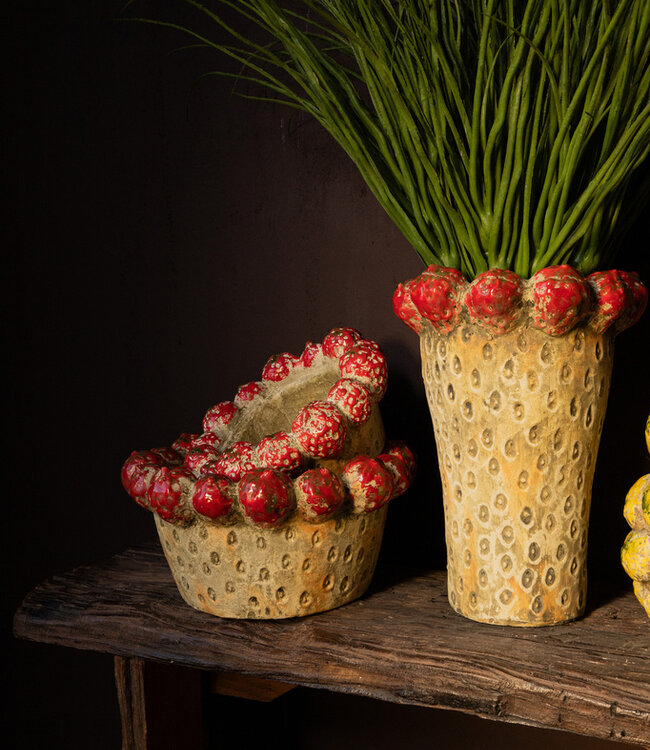PTMD Fruitige Rode ronde terrapot aardbeien hoog M