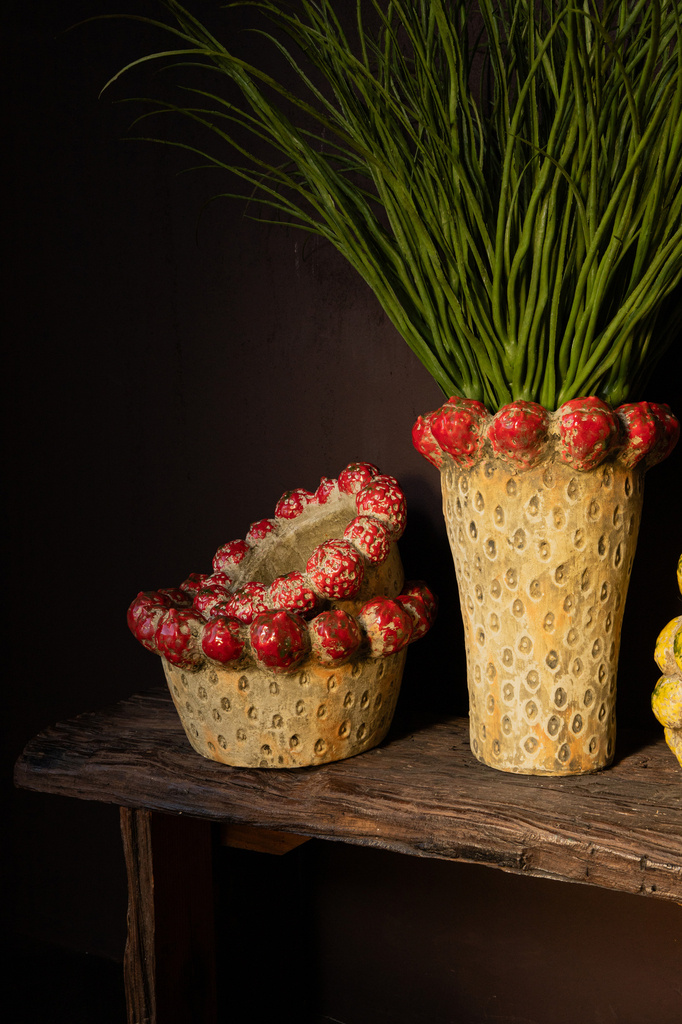 PTMD Fruitige Rode ronde terrapot aardbeien hoog M