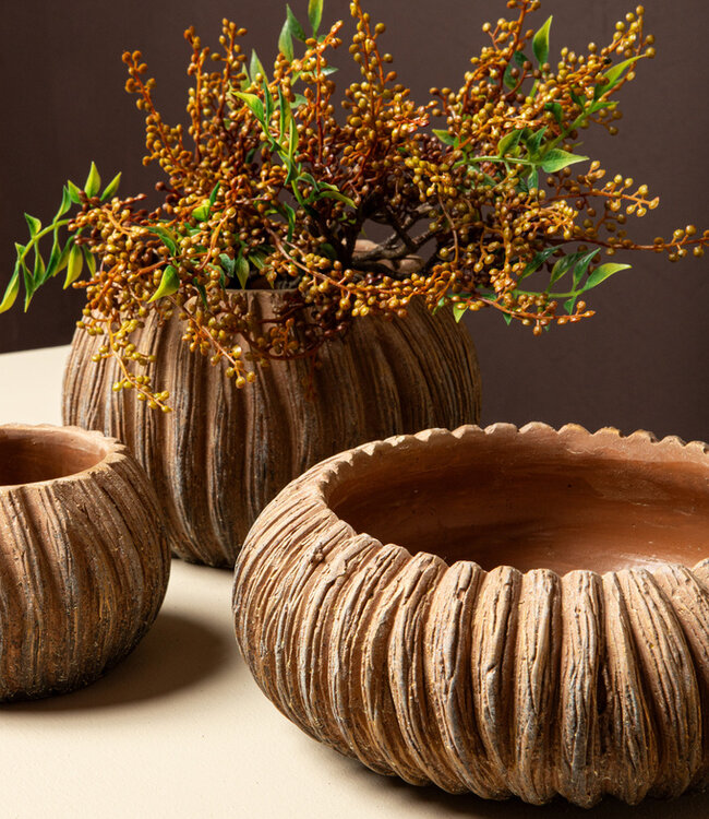 PTMD Revil Koperen cementpot rond met strepen laag M