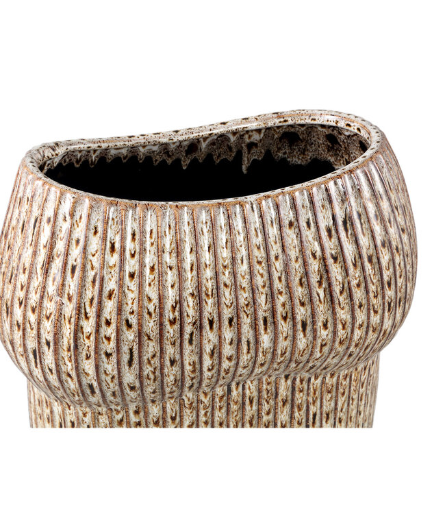 PTMD Colby Brown keramische pot ovaal gevormde lijnen hoog