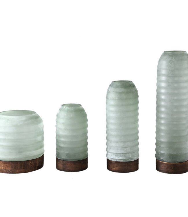 PTMD Yana Groene matte geribbelde glazen vaas rond hoog M