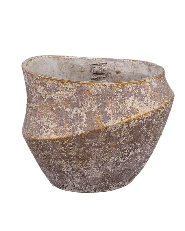 PTMD Rishell Bronzen cementen ronde pot met lijn XL.