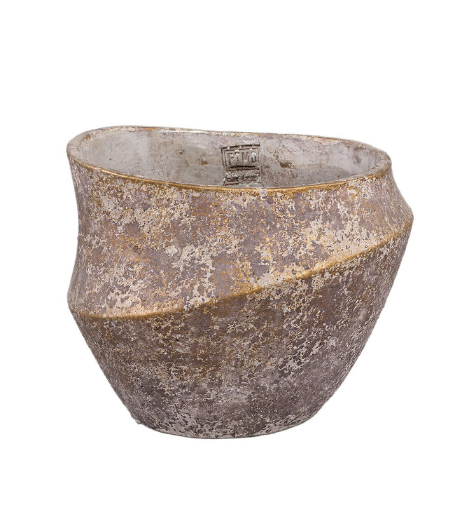 PTMD Rishell Bronzen cementen ronde pot met lijn XL.