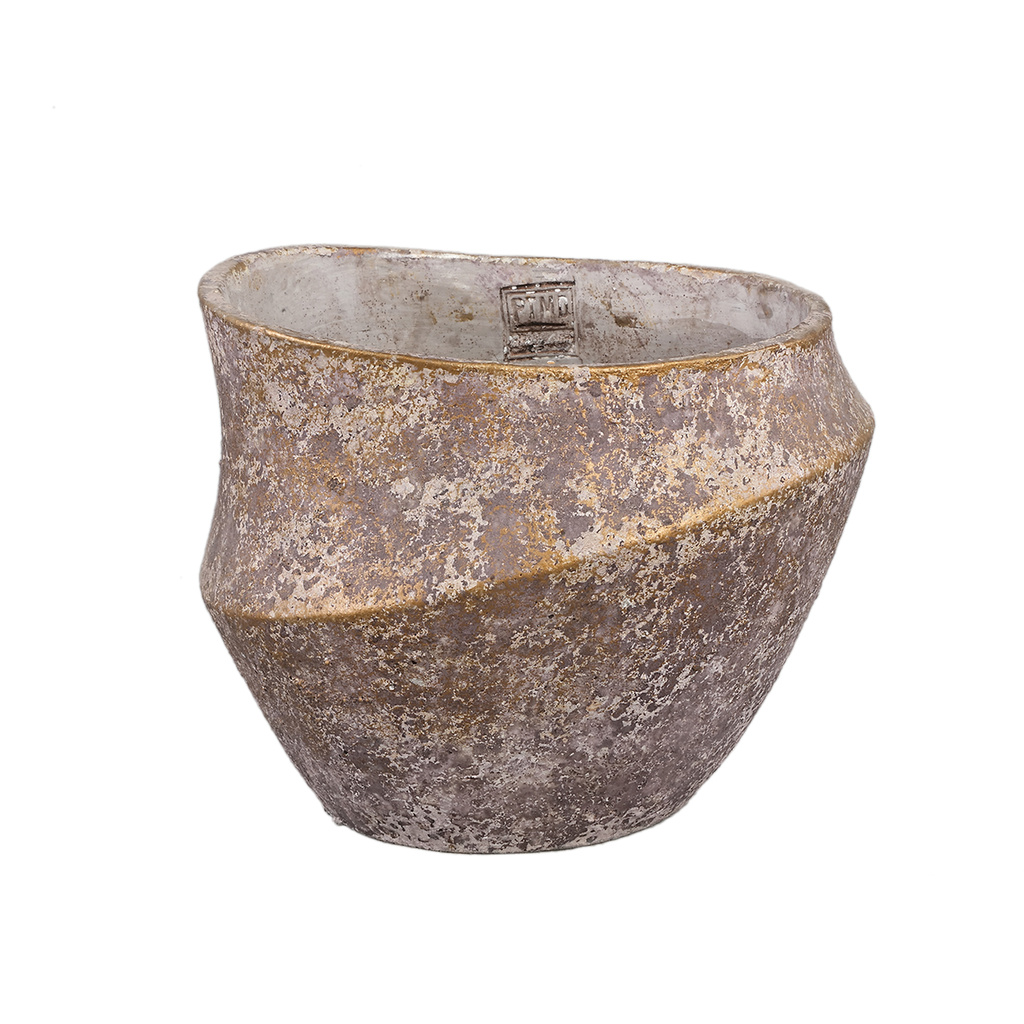 PTMD Rishell Bronzen cementen ronde pot met lijn XL.