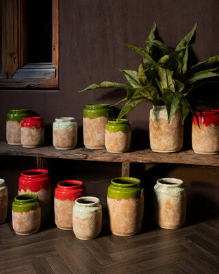 PTMD Breffni Green ronde terra pot geglazuurde top M
