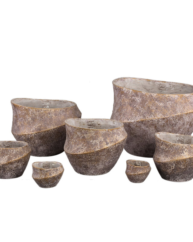 PTMD Rishell Bronzen cementen ronde pot met lijn XL.