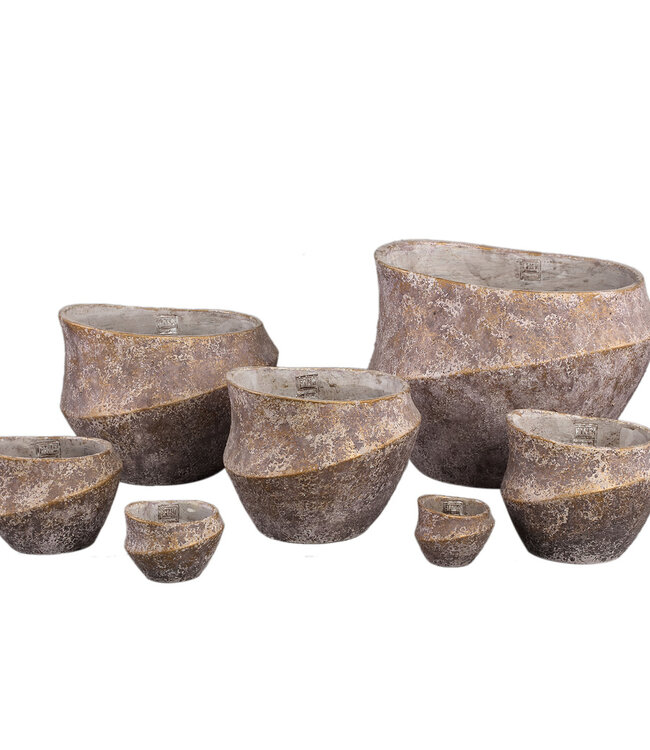 PTMD Rishell Bronzen cementen ronde pot met lijn XL.