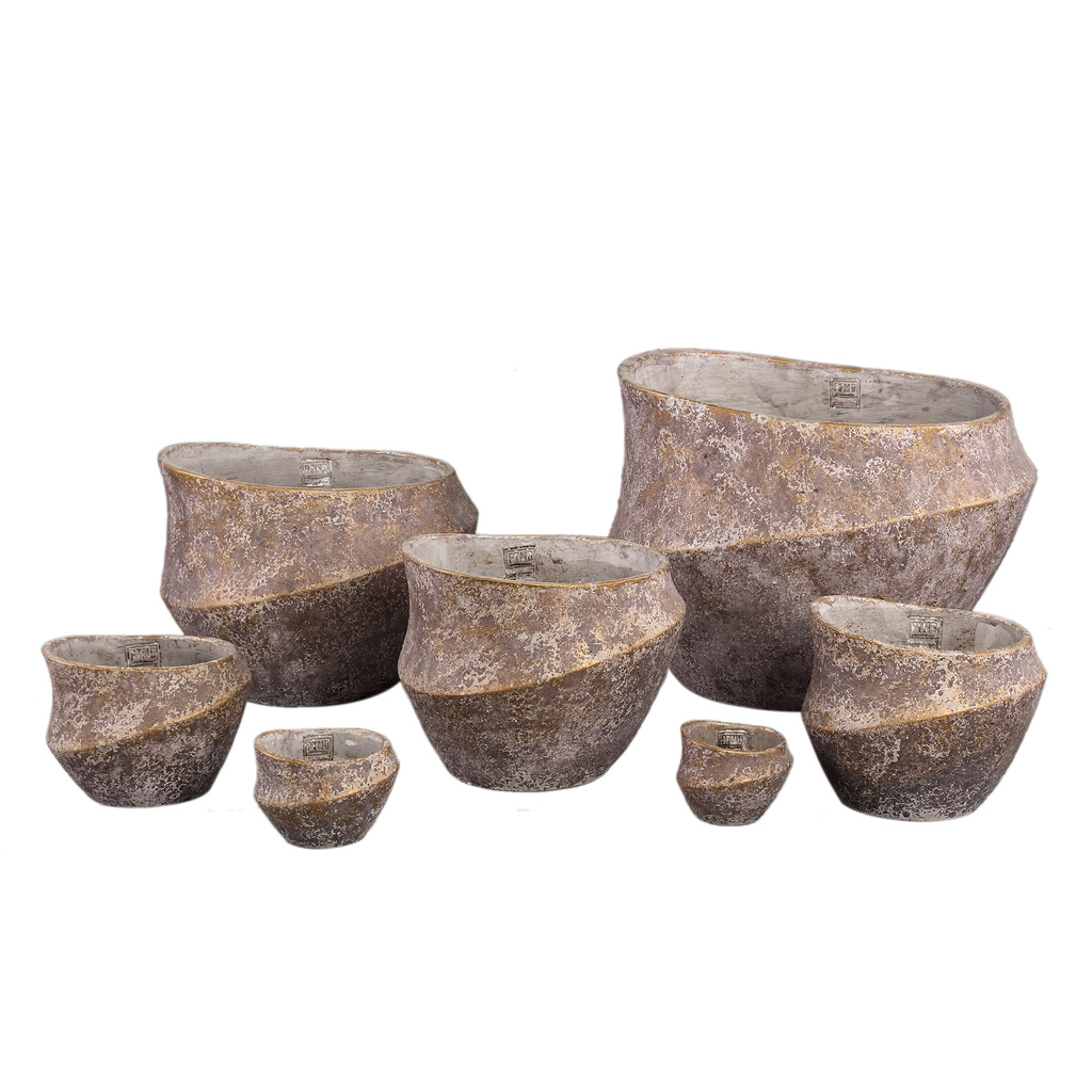PTMD Rishell Bronzen cementen ronde pot met lijn XL.