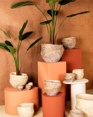 PTMD Rishell Bronzen cementen ronde pot met lijn XL.