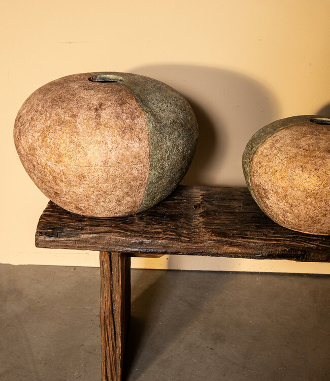 PTMD Chareece Grey halve bruine cement ronde vaas S