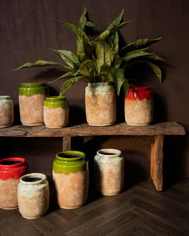PTMD Breffni Green ronde terra pot geglazuurde top M