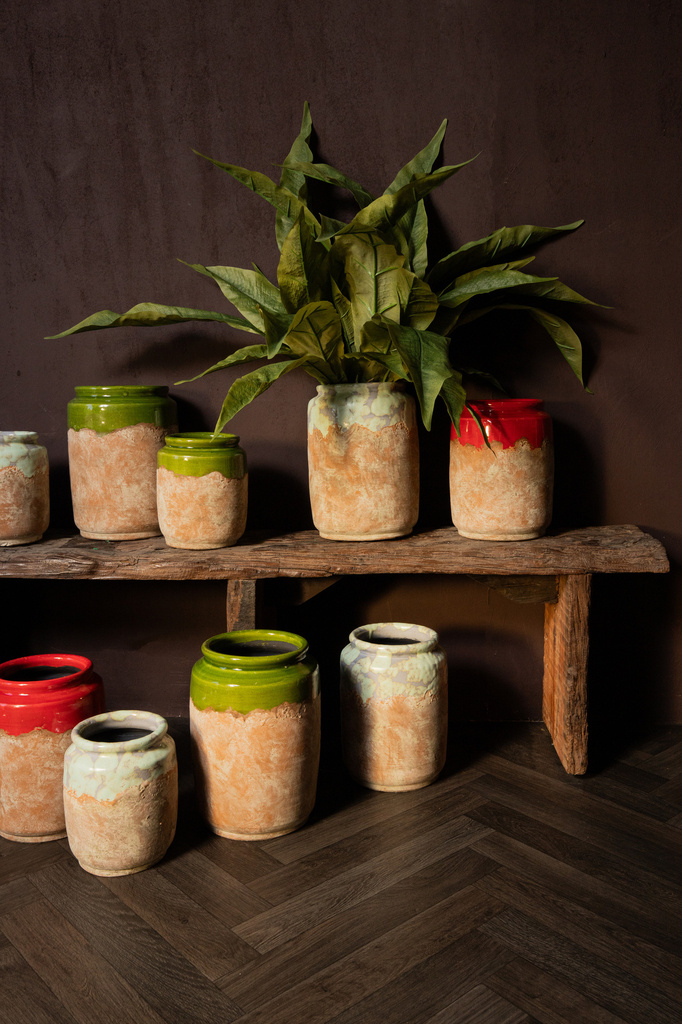 PTMD Breffni Green ronde terra pot geglazuurde top M