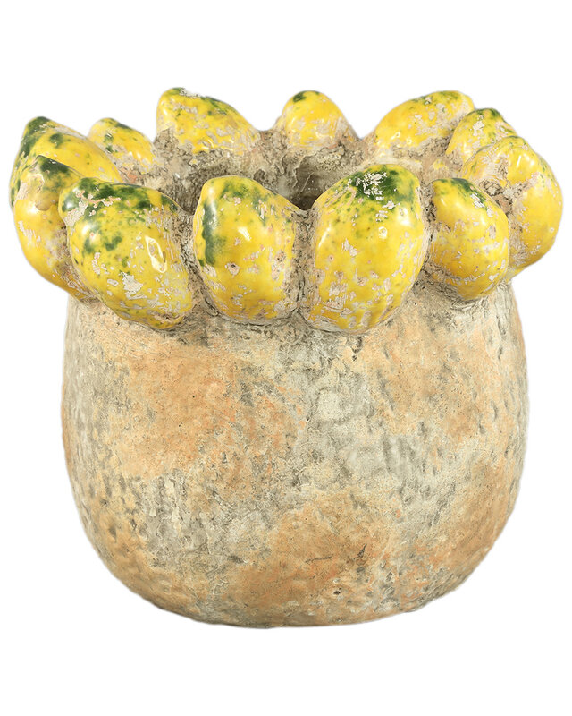 PTMD Fruitige gele ronde terrapot citroenenrand L.