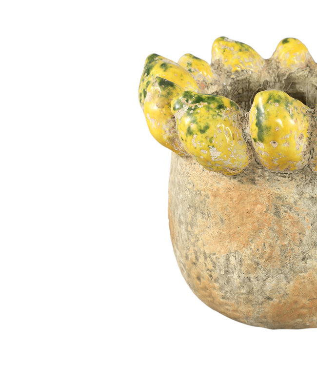 PTMD Fruitige gele ronde terrapot citroenenrand L.