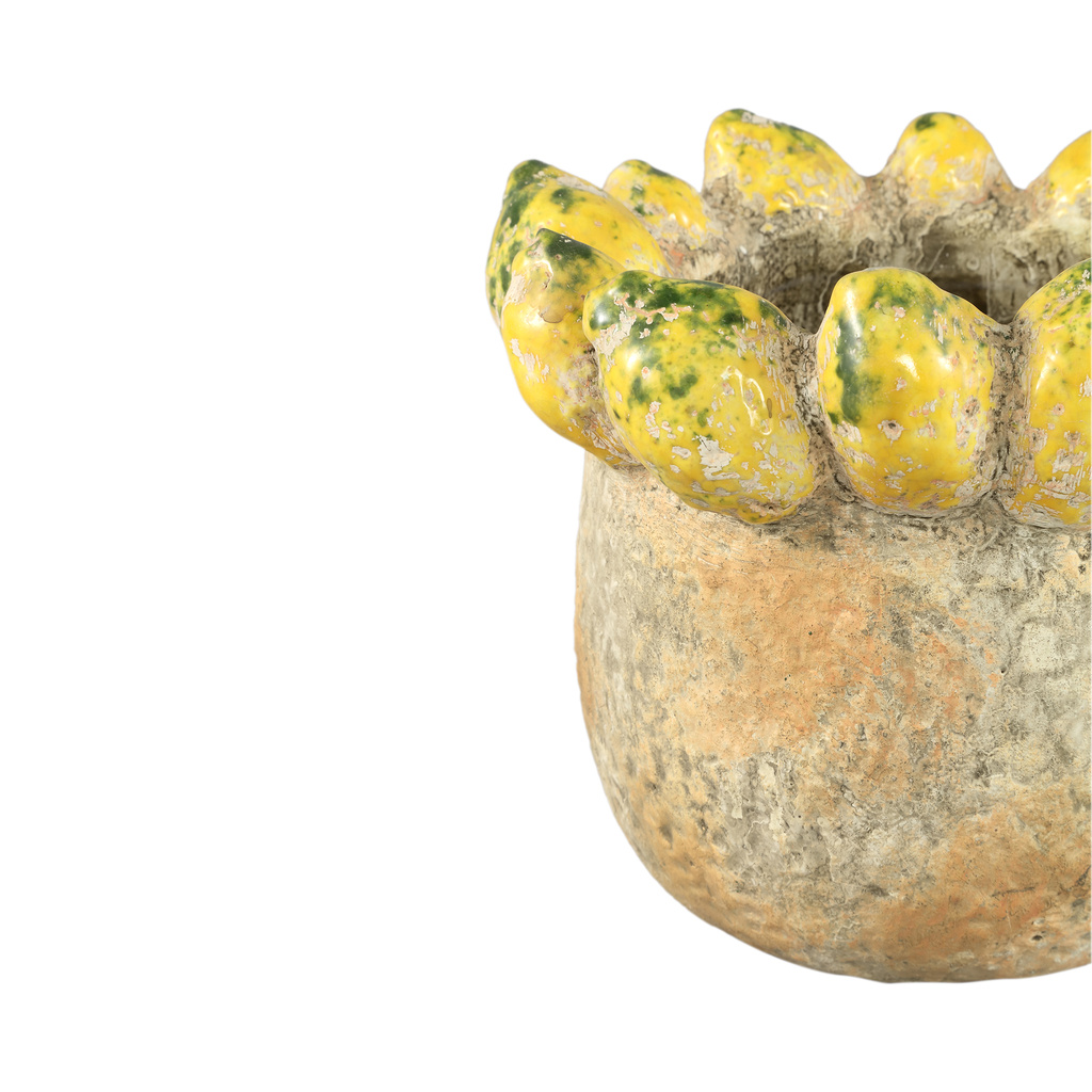 PTMD Fruitige gele ronde terrapot citroenenrand L.