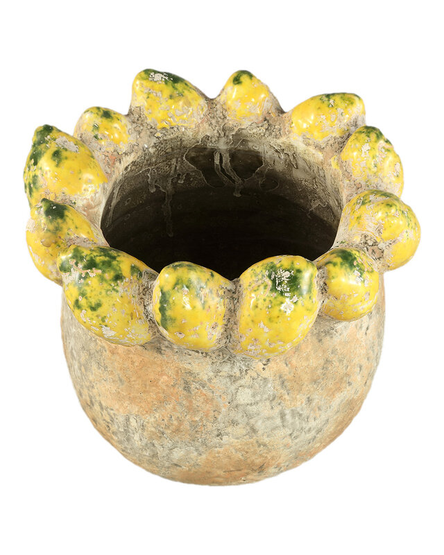 PTMD Fruitige gele ronde terrapot citroenenrand L.