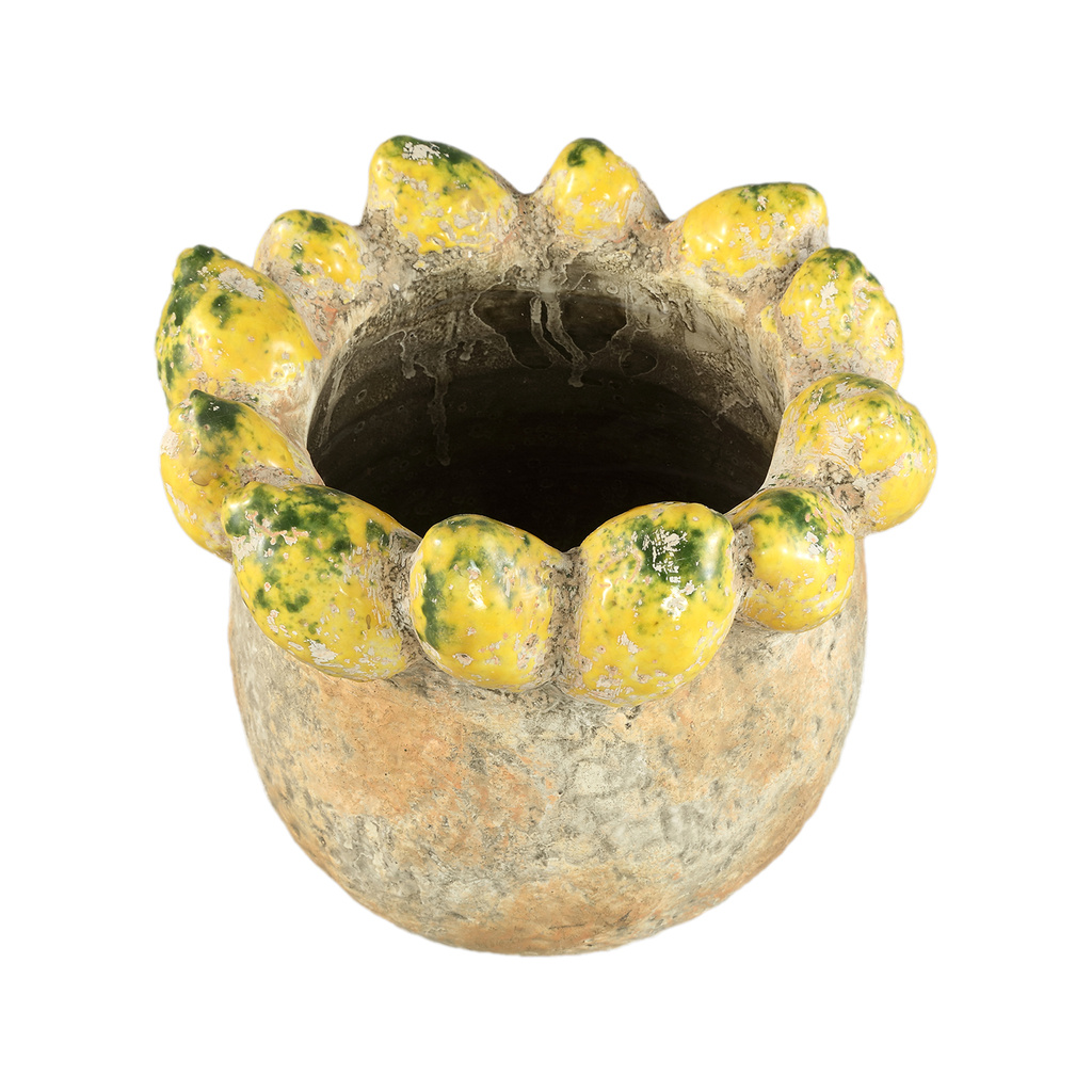 PTMD Fruitige gele ronde terrapot citroenenrand L.
