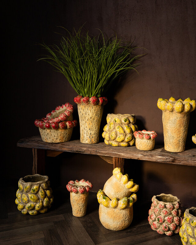 PTMD Fruitige gele ronde terrapot citroenenrand L.