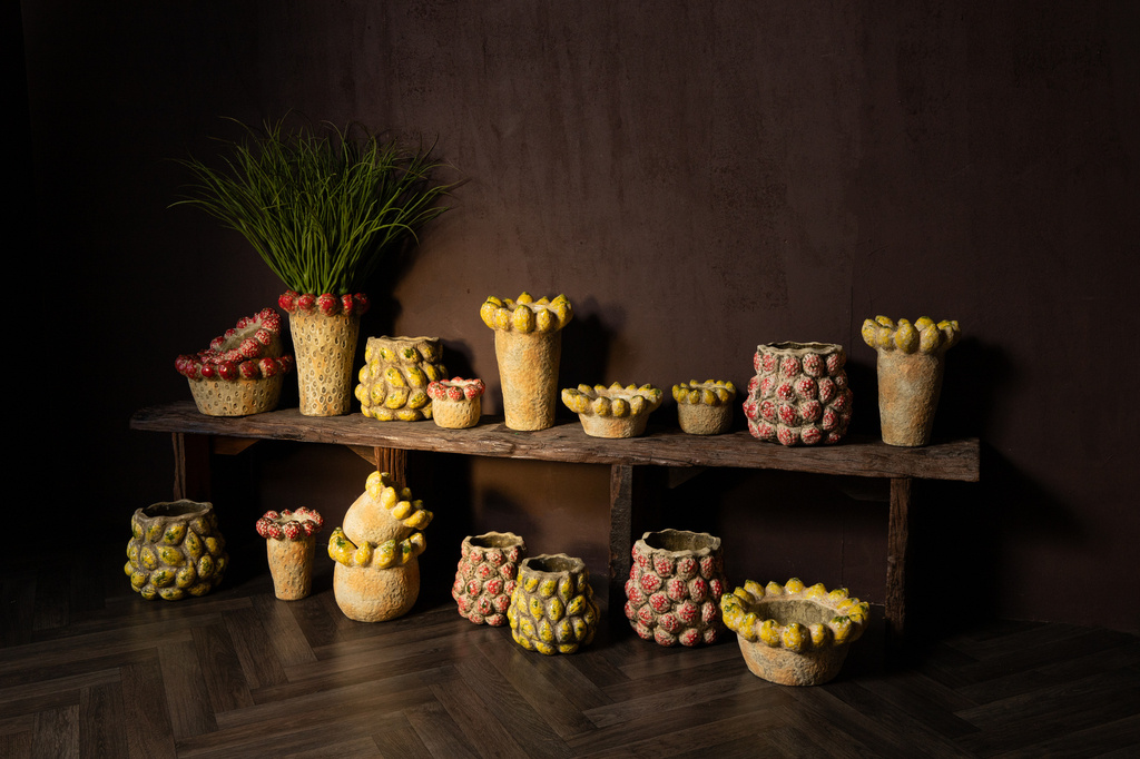 PTMD Fruitige gele ronde terrapot citroenenrand L.
