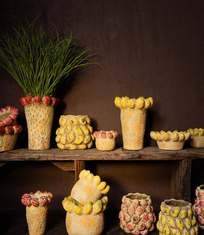 PTMD Fruitige gele ronde terrapot citroenenrand L.