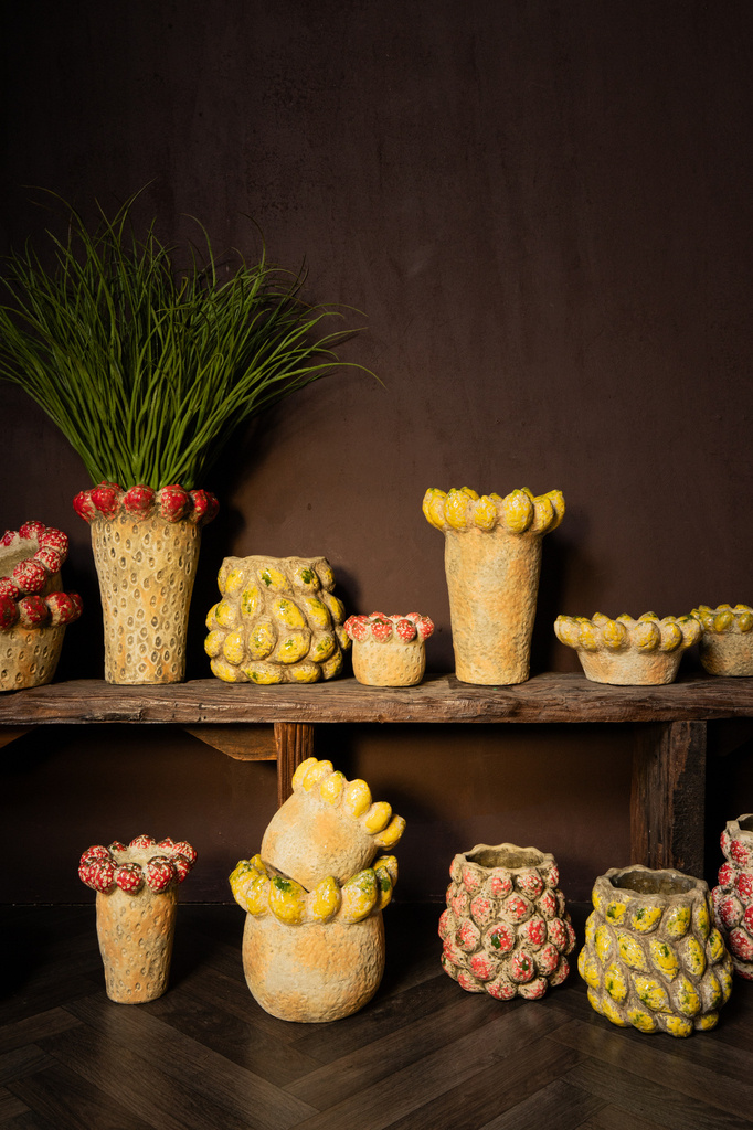 PTMD Fruitige gele ronde terrapot citroenenrand L.