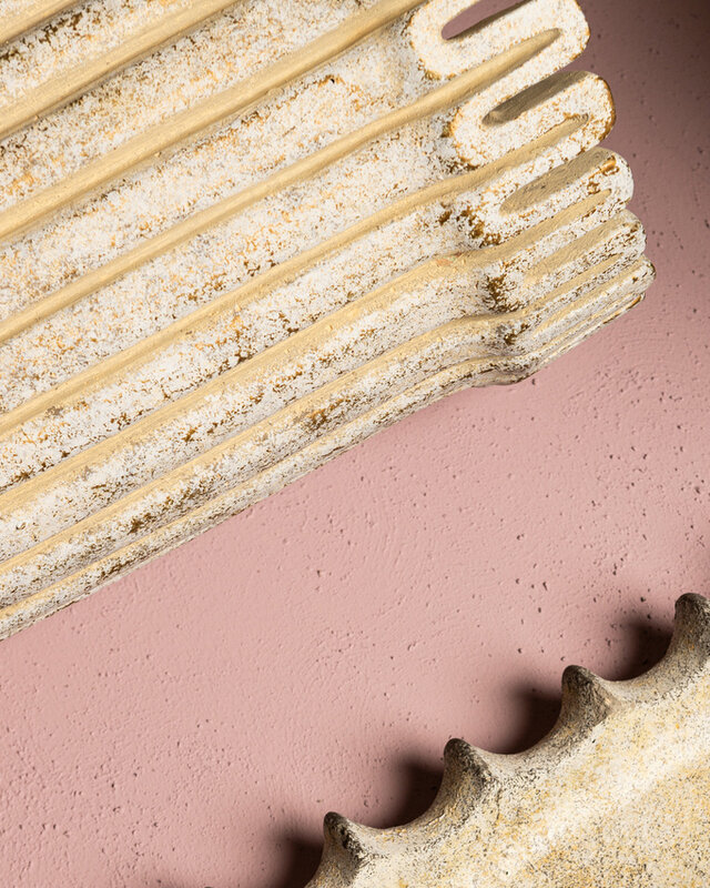 PTMD Raffay Crème cement ronde pot geribbelde lijnen hoog S