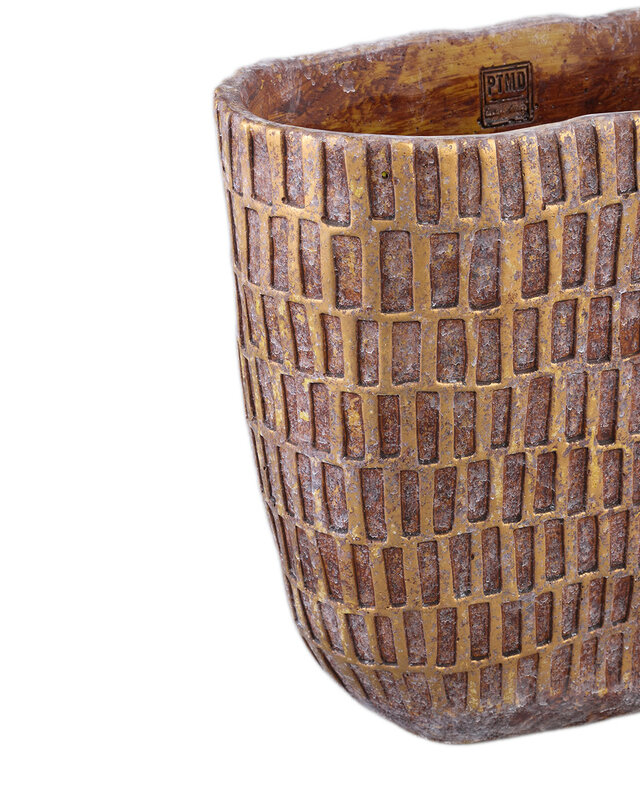 PTMD Vivienne Brown cementen ovale pot met rechthoeken L.