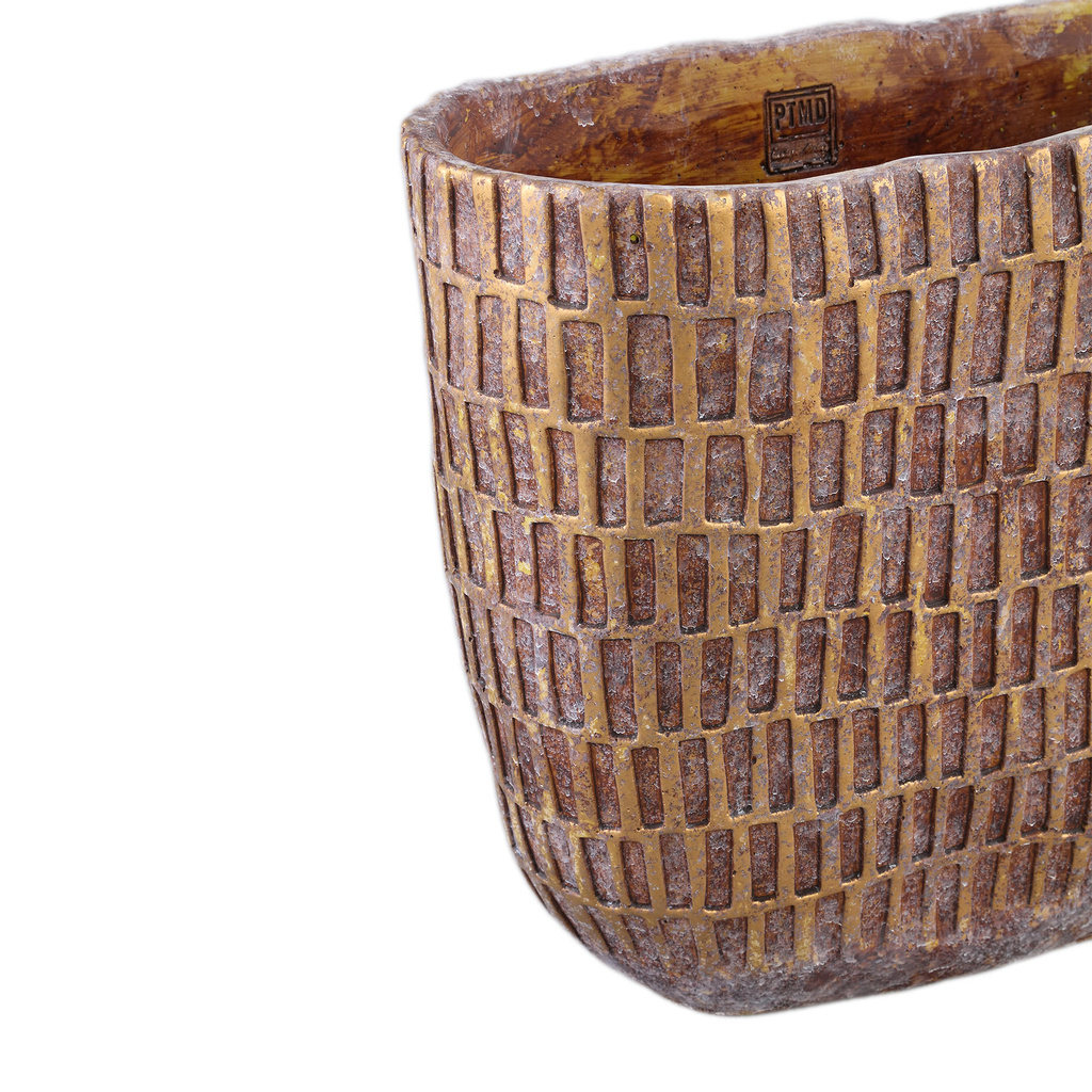 PTMD Vivienne Brown cementen ovale pot met rechthoeken L.