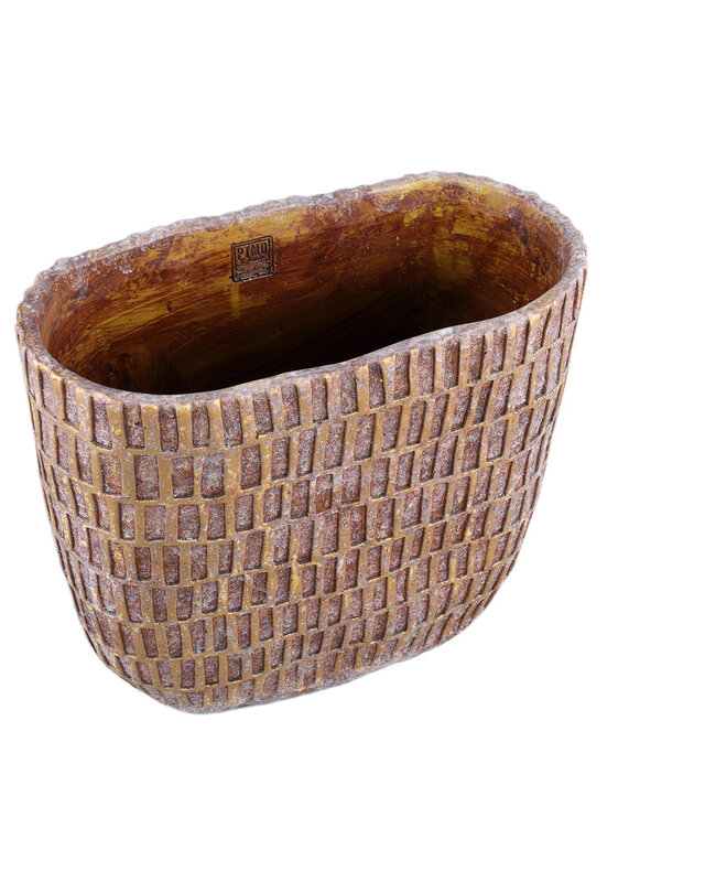 PTMD Vivienne Brown cementen ovale pot met rechthoeken L.