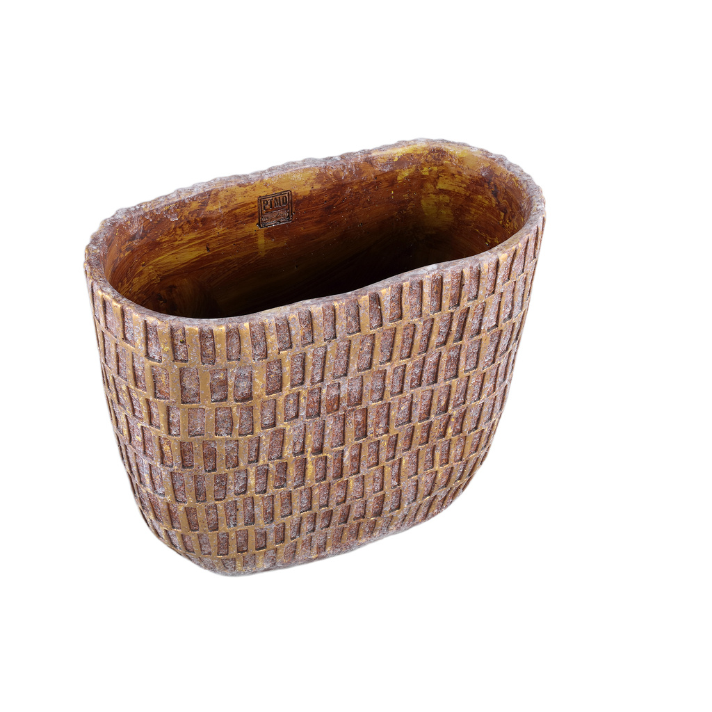 PTMD Vivienne Brown cementen ovale pot met rechthoeken L.