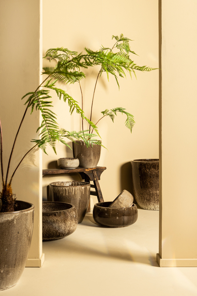 PTMD Nayaa Brown keramische pot rond laag SV4