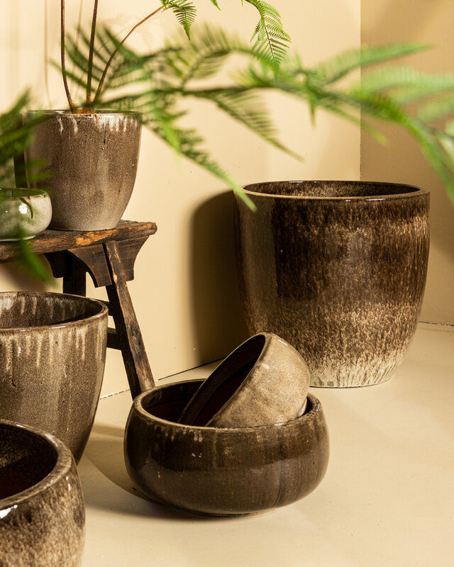 PTMD Nayaa Brown keramische pot rond laag SV4