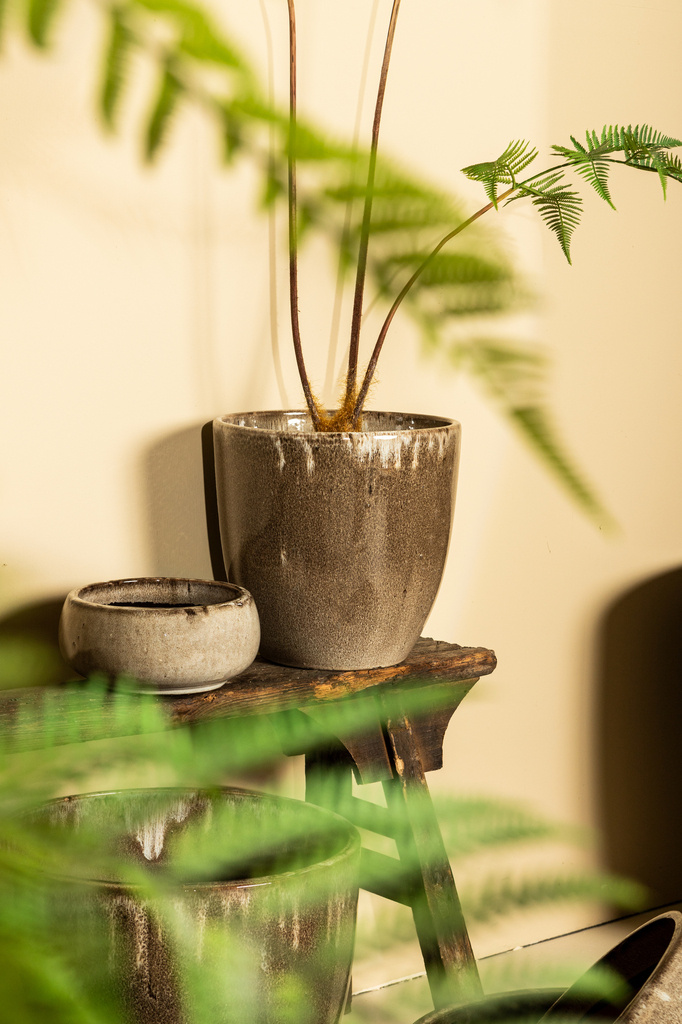 PTMD Nayaa Brown keramische pot rond laag SV4