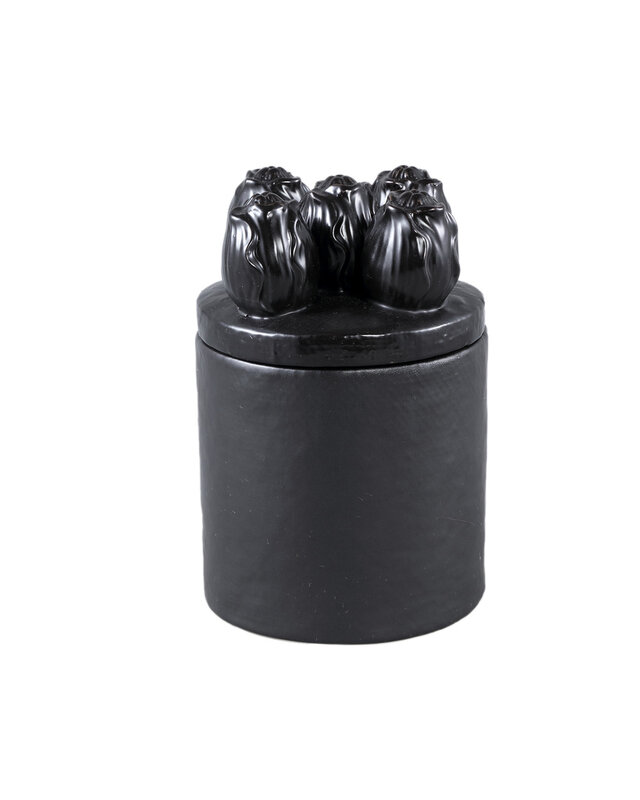 PTMD Krystine Zwart ronde keramische pot met tulpen bovenkant.