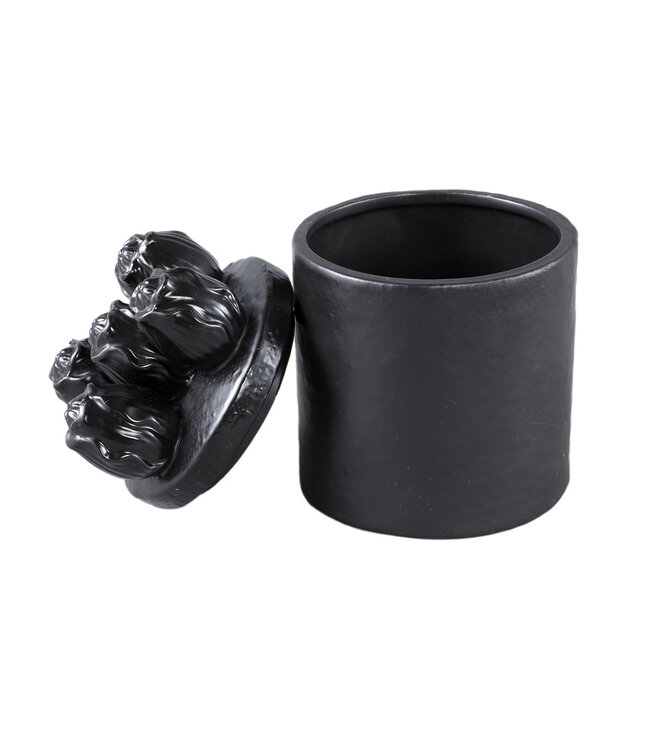 PTMD Krystine Zwart ronde keramische pot met tulpen bovenkant.
