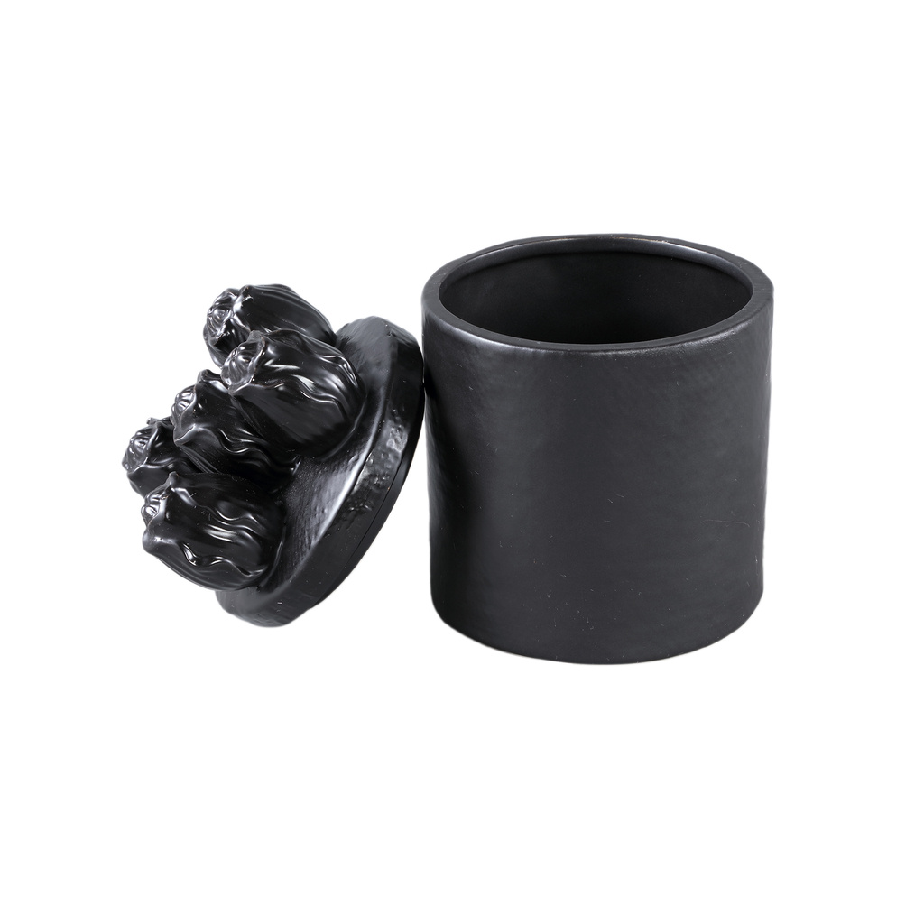 PTMD Krystine Zwart ronde keramische pot met tulpen bovenkant.