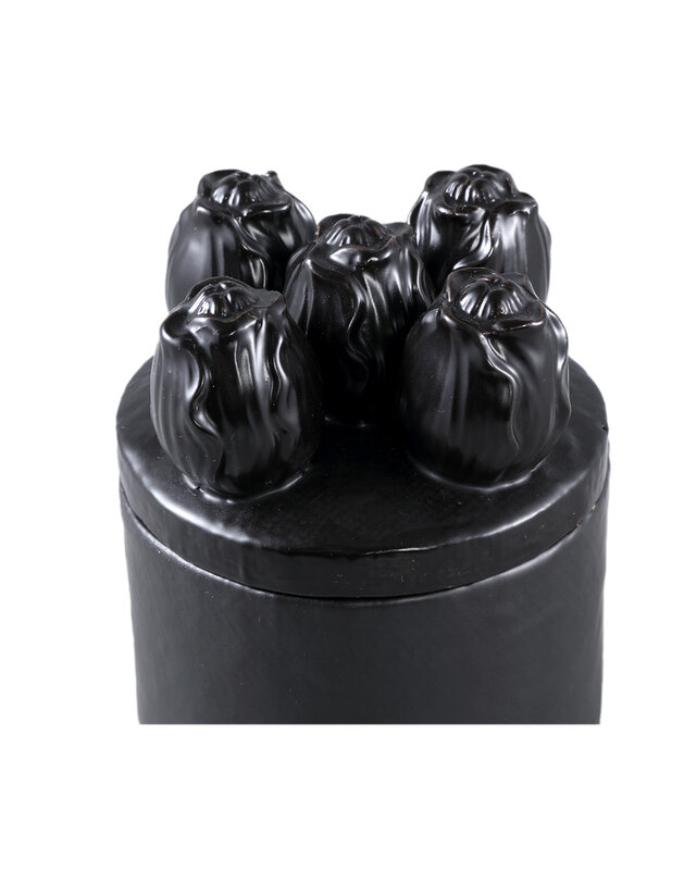 PTMD Krystine Zwart ronde keramische pot met tulpen bovenkant.